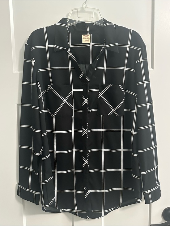 Faded Glory Tops - Faded Glory Black and White Windowpane Button-Up Blouse